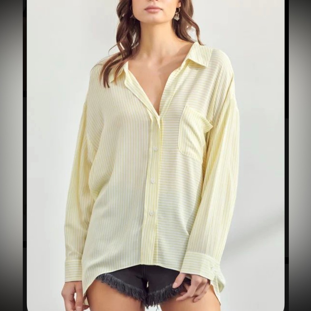 Oversized button up stripe cover up shirt